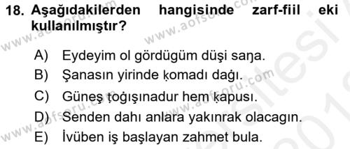 XIV-XV. Yüzyıllar Türk Dili Dersi 2017 - 2018 Yılı (Vize) Ara Sınavı 18. Soru