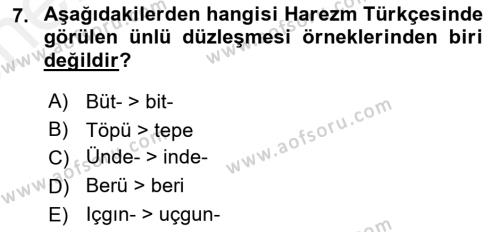 XIV-XV. Yüzyıllar Türk Dili Dersi 2017 - 2018 Yılı (Vize) Ara Sınavı 7. Soru