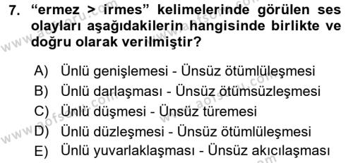 XIV-XV. Yüzyıllar Türk Dili Dersi 2017 - 2018 Yılı (Final) Dönem Sonu Sınavı 7. Soru