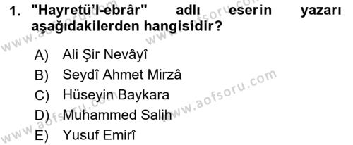 XIV-XV. Yüzyıllar Türk Dili Dersi 2018 - 2019 Yılı 3 Ders Sınavı 1. Soru