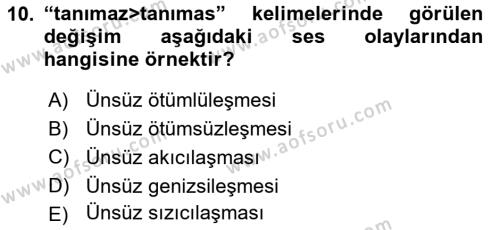 XIV-XV. Yüzyıllar Türk Dili Dersi 2018 - 2019 Yılı 3 Ders Sınavı 10. Soru