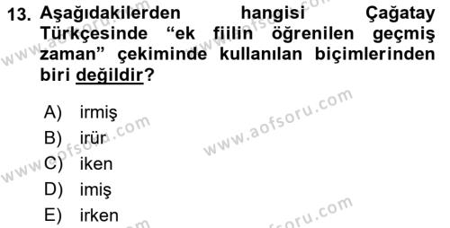 XIV-XV. Yüzyıllar Türk Dili Dersi 2018 - 2019 Yılı 3 Ders Sınavı 13. Soru