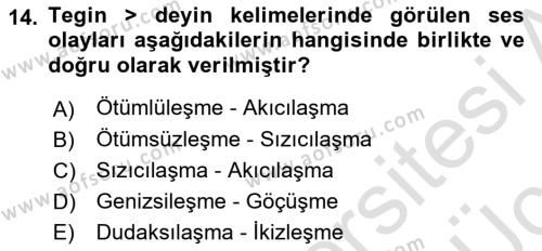 XIV-XV. Yüzyıllar Türk Dili Dersi 2018 - 2019 Yılı 3 Ders Sınavı 14. Soru