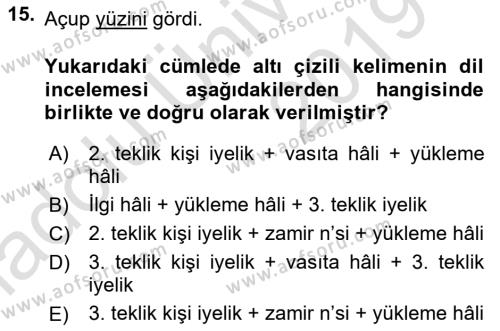 XIV-XV. Yüzyıllar Türk Dili Dersi 2018 - 2019 Yılı 3 Ders Sınavı 15. Soru