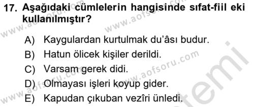 XIV-XV. Yüzyıllar Türk Dili Dersi 2018 - 2019 Yılı 3 Ders Sınavı 17. Soru