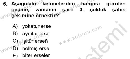 XIV-XV. Yüzyıllar Türk Dili Dersi 2018 - 2019 Yılı 3 Ders Sınavı 6. Soru