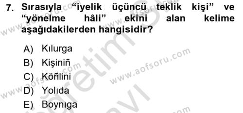 XIV-XV. Yüzyıllar Türk Dili Dersi 2018 - 2019 Yılı 3 Ders Sınavı 7. Soru