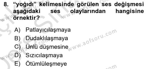 XIV-XV. Yüzyıllar Türk Dili Dersi 2018 - 2019 Yılı 3 Ders Sınavı 8. Soru