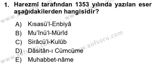 XIV-XV. Yüzyıllar Türk Dili Dersi 2018 - 2019 Yılı (Vize) Ara Sınavı 1. Soru