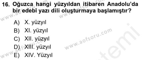 XIV-XV. Yüzyıllar Türk Dili Dersi 2018 - 2019 Yılı (Vize) Ara Sınavı 16. Soru