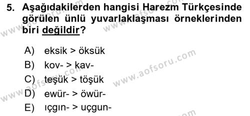 XIV-XV. Yüzyıllar Türk Dili Dersi 2018 - 2019 Yılı (Vize) Ara Sınavı 5. Soru