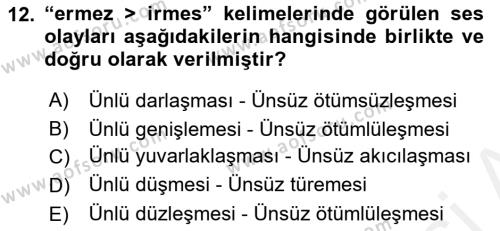 XIV-XV. Yüzyıllar Türk Dili Dersi 2018 - 2019 Yılı (Final) Dönem Sonu Sınavı 12. Soru