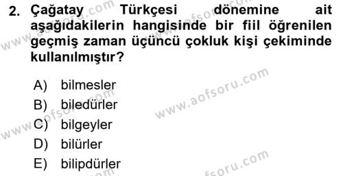 XIV-XV. Yüzyıllar Türk Dili Dersi 2018 - 2019 Yılı (Final) Dönem Sonu Sınavı 2. Soru