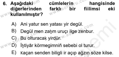 XIV-XV. Yüzyıllar Türk Dili Dersi 2018 - 2019 Yılı (Final) Dönem Sonu Sınavı 6. Soru