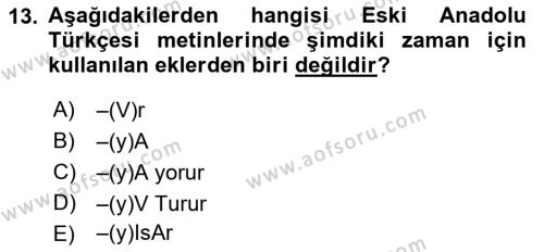 XIV-XV. Yüzyıllar Türk Dili Dersi 2018 - 2019 Yılı Yaz Okulu Sınavı 13. Soru