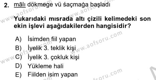 XIV-XV. Yüzyıllar Türk Dili Dersi 2018 - 2019 Yılı Yaz Okulu Sınavı 2. Soru