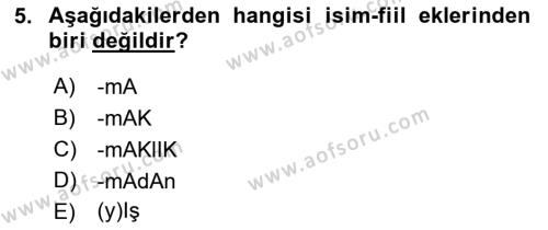 XIV-XV. Yüzyıllar Türk Dili Dersi 2018 - 2019 Yılı Yaz Okulu Sınavı 5. Soru