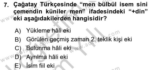 XIV-XV. Yüzyıllar Türk Dili Dersi 2018 - 2019 Yılı Yaz Okulu Sınavı 7. Soru