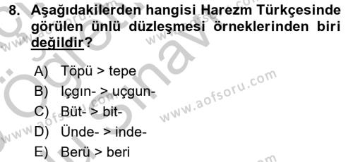 XIV-XV. Yüzyıllar Türk Dili Dersi 2018 - 2019 Yılı Yaz Okulu Sınavı 8. Soru