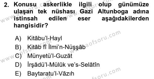 XIV-XV. Yüzyıllar Türk Dili Dersi 2020 - 2021 Yılı Yaz Okulu Sınavı 2. Soru