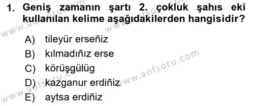 XIV-XV. Yüzyıllar Türk Dili Dersi 2021 - 2022 Yılı (Vize) Ara Sınavı 1. Soru