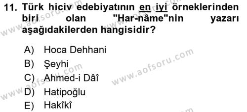 XIV-XV. Yüzyıllar Türk Dili Dersi 2021 - 2022 Yılı (Vize) Ara Sınavı 11. Soru