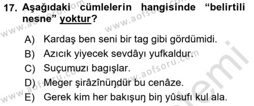 XIV-XV. Yüzyıllar Türk Dili Dersi 2021 - 2022 Yılı (Vize) Ara Sınavı 17. Soru