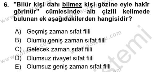 XIV-XV. Yüzyıllar Türk Dili Dersi 2021 - 2022 Yılı (Vize) Ara Sınavı 6. Soru