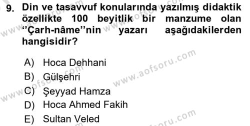 XIV-XV. Yüzyıllar Türk Dili Dersi 2021 - 2022 Yılı (Vize) Ara Sınavı 9. Soru