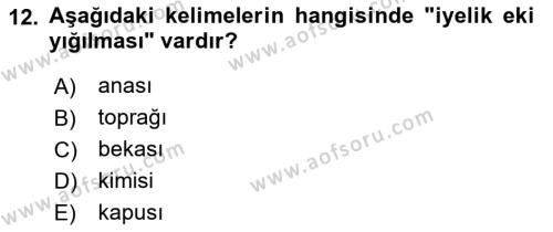 XIV-XV. Yüzyıllar Türk Dili Dersi 2021 - 2022 Yılı (Final) Dönem Sonu Sınavı 12. Soru