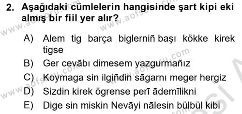 XIV-XV. Yüzyıllar Türk Dili Dersi 2021 - 2022 Yılı (Final) Dönem Sonu Sınavı 2. Soru