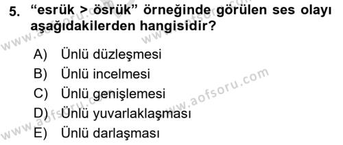 XIV-XV. Yüzyıllar Türk Dili Dersi 2021 - 2022 Yılı (Final) Dönem Sonu Sınavı 5. Soru