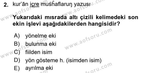 XIV-XV. Yüzyıllar Türk Dili Dersi 2021 - 2022 Yılı Yaz Okulu Sınavı 2. Soru