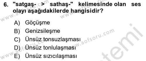 XIV-XV. Yüzyıllar Türk Dili Dersi 2021 - 2022 Yılı Yaz Okulu Sınavı 6. Soru