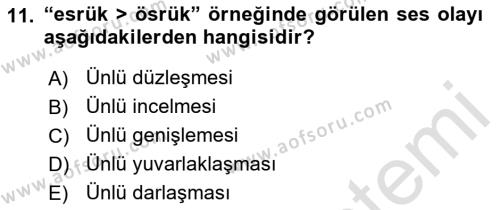 XIV-XV. Yüzyıllar Türk Dili Dersi 2022 - 2023 Yılı Yaz Okulu Sınavı 11. Soru