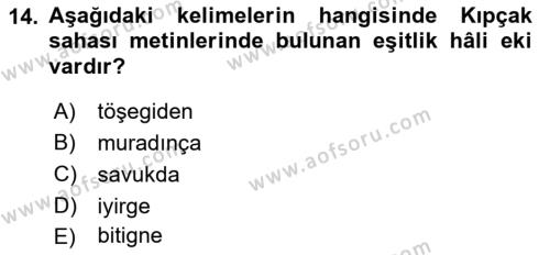 XIV-XV. Yüzyıllar Türk Dili Dersi 2022 - 2023 Yılı Yaz Okulu Sınavı 14. Soru