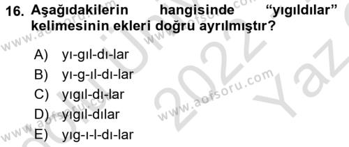 XIV-XV. Yüzyıllar Türk Dili Dersi 2022 - 2023 Yılı Yaz Okulu Sınavı 16. Soru