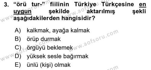 XIV-XV. Yüzyıllar Türk Dili Dersi 2022 - 2023 Yılı Yaz Okulu Sınavı 3. Soru