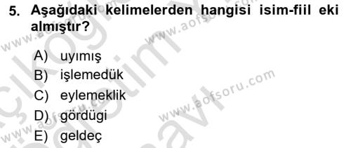 XIV-XV. Yüzyıllar Türk Dili Dersi 2022 - 2023 Yılı Yaz Okulu Sınavı 5. Soru