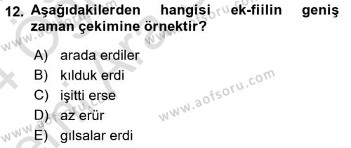 XIV-XV. Yüzyıllar Türk Dili Dersi 2023 - 2024 Yılı (Vize) Ara Sınavı 12. Soru