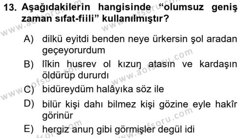 XIV-XV. Yüzyıllar Türk Dili Dersi 2023 - 2024 Yılı (Vize) Ara Sınavı 13. Soru