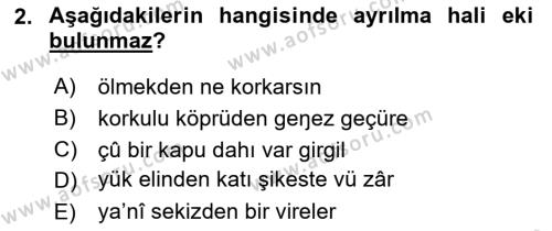 XIV-XV. Yüzyıllar Türk Dili Dersi 2023 - 2024 Yılı (Vize) Ara Sınavı 2. Soru