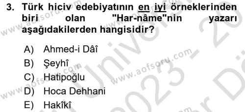 XIV-XV. Yüzyıllar Türk Dili Dersi 2023 - 2024 Yılı (Vize) Ara Sınavı 3. Soru