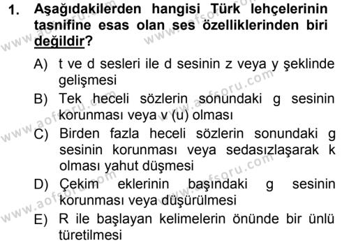Çağdaş Türk Yazı Dilleri 1 Dersi 2012 - 2013 Yılı (Vize) Ara Sınavı 1. Soru
