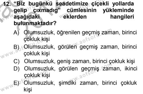 Çağdaş Türk Yazı Dilleri 1 Dersi 2012 - 2013 Yılı (Vize) Ara Sınavı 12. Soru