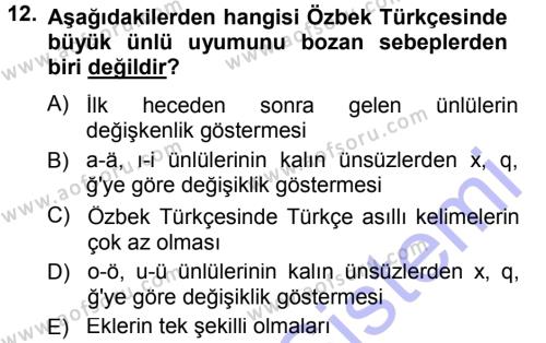 Çağdaş Türk Yazı Dilleri 1 Dersi 2012 - 2013 Yılı (Final) Dönem Sonu Sınavı 12. Soru