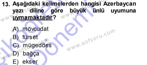 Çağdaş Türk Yazı Dilleri 1 Dersi 2013 - 2014 Yılı (Vize) Ara Sınavı 13. Soru