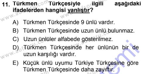 Çağdaş Türk Yazı Dilleri 1 Dersi 2013 - 2014 Yılı (Final) Dönem Sonu Sınavı 11. Soru