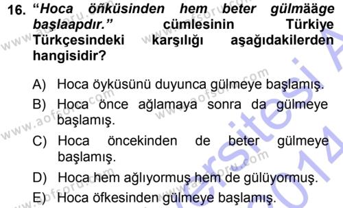 Çağdaş Türk Yazı Dilleri 1 Dersi 2013 - 2014 Yılı (Final) Dönem Sonu Sınavı 16. Soru