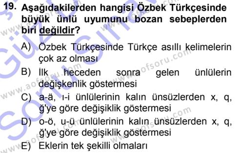 Çağdaş Türk Yazı Dilleri 1 Dersi 2013 - 2014 Yılı (Final) Dönem Sonu Sınavı 19. Soru